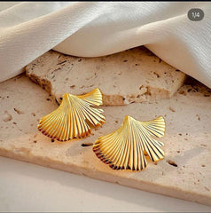 Golden Ginkgo Leaf Stud Earrings - Ronak e Mehfil