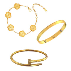 Cartier Nail And Love Bangle With Golden Clover Bracelet - Ronak e Mehfil
