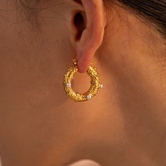 Zarqa Pearl Textured Hoop Earrings - Ronak e Mehfil