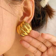 Glamorous Gold Wave Stud Earrings - Ronak e Mehfil