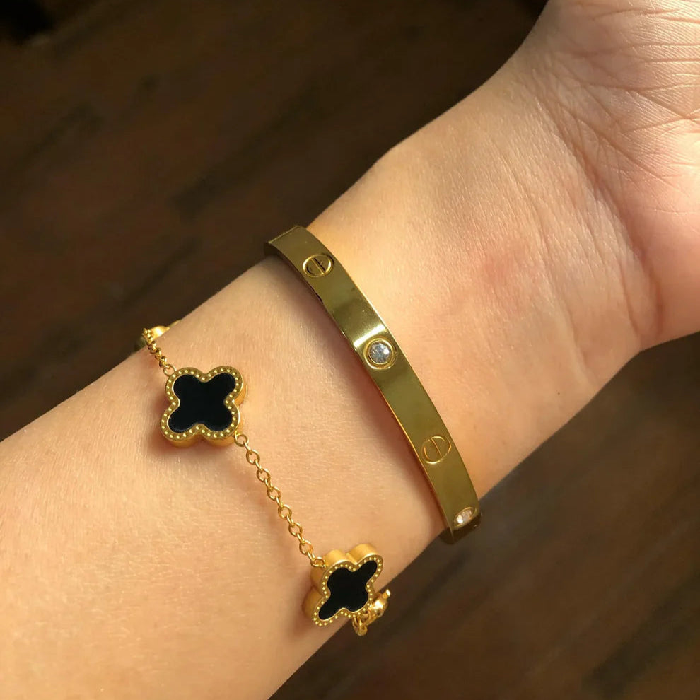 Cartier Love Bangle And Black Clover Bracelet Stack - Ronak e Mehfil
