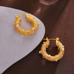 Zarqa Pearl Textured Hoop Earrings - Ronak e Mehfil