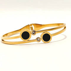 18K Gold-Plated Double Band Bangle – Black Enamel & Crystal Accents - Ronak e Mehfil