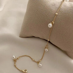 Elegant Pearl & Gold Beaded Anklet - Ronak e Mehfil