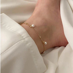 Elegant Pearl & Gold Beaded Anklet - Ronak e Mehfil