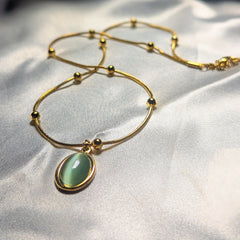 Gold Beaded Cat's Eye 316L Stainless Steel Necklace - Ronak e Mehfil