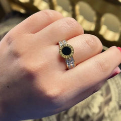 Two-Row Black Stone Ring - Ronak e Mehfil