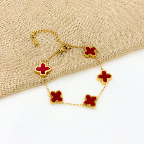 Four Leaf Clover Bracelet - Red - Ronak e Mehfil