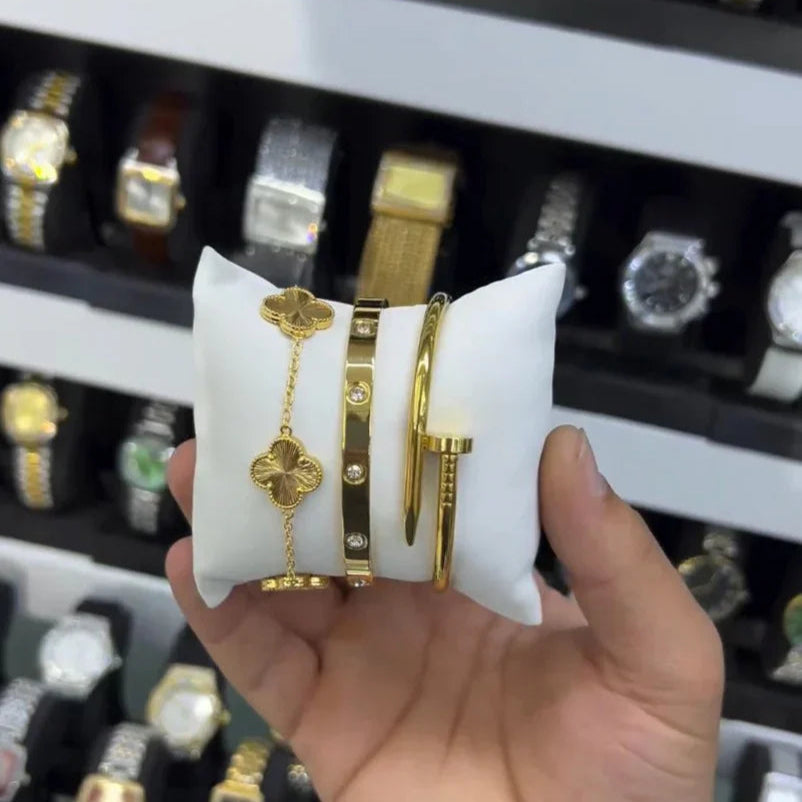 Cartier Nail And Love Bangle With Golden Clover Bracelet - Ronak e Mehfil