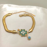 Green Flower Evil Eye Charm Bracelet - Ronak e Mehfil