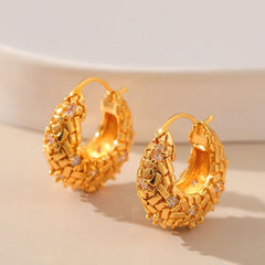 Woven Gold Hoop Earrings with Rhinestones - Ronak e Mehfil