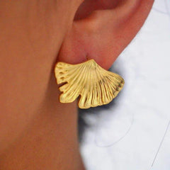 Golden Ginkgo Leaf Stud Earrings - Ronak e Mehfil
