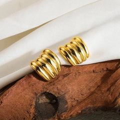 Glamorous Gold Wave Stud Earrings - Ronak e Mehfil