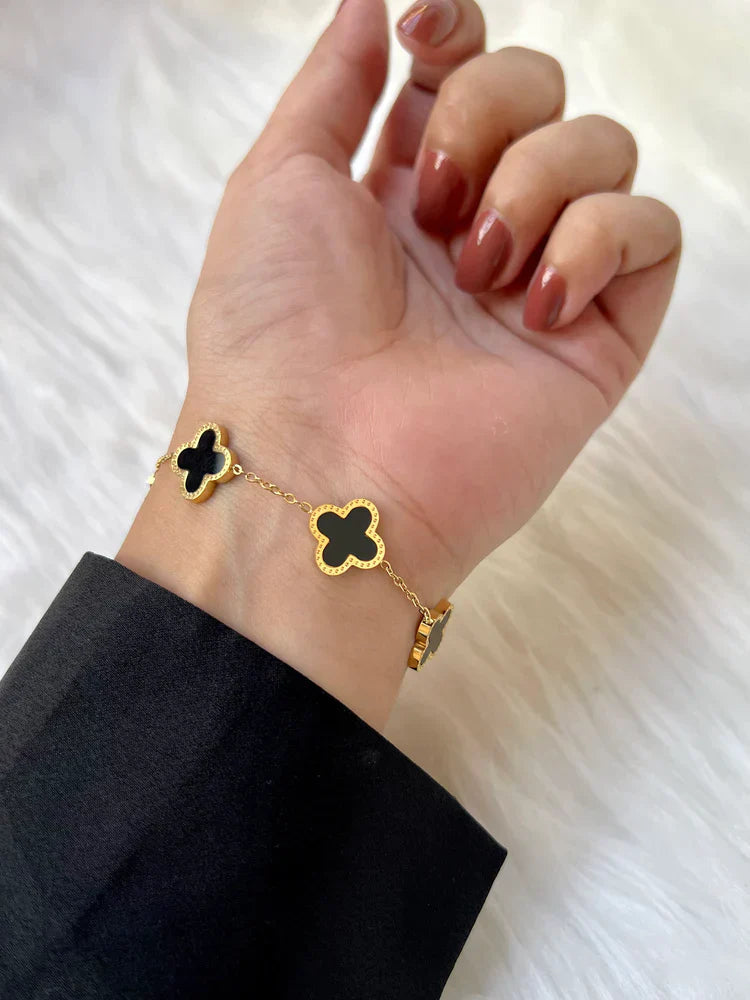 Four Leaf Clover Bracelet - Black - Ronak e Mehfil
