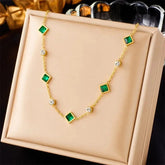 Green Square Glass Pendant Necklace - Ronak e Mehfil