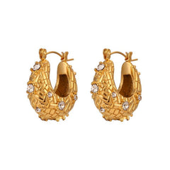 Woven Gold Hoop Earrings with Rhinestones - Ronak e Mehfil