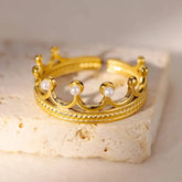 Golden Crown Pearl Adjustable Ring - Ronak e Mehfil