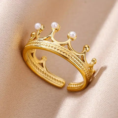 Golden Crown Pearl Adjustable Ring - Ronak e Mehfil