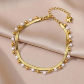 Double Layer Snake Chain Pearl Anklet - Ronak e Mehfil