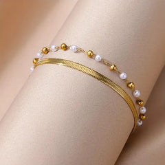 Double Layer Snake Chain Pearl Anklet - Ronak e Mehfil