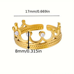 Golden Crown Pearl Adjustable Ring - Ronak e Mehfil