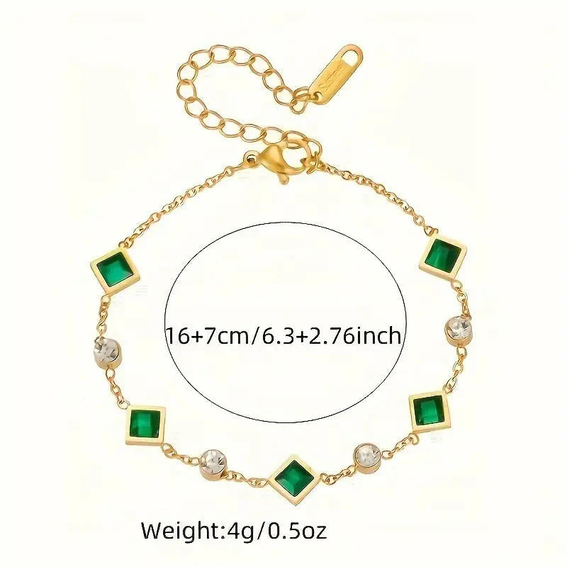 Emerald Solitaire Chain Bracelet - Ronak e Mehfil