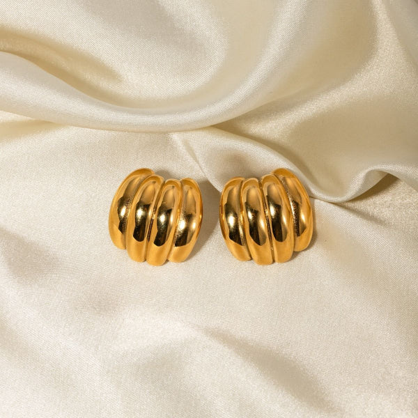 Glamorous Gold Wave Stud Earrings - Ronak e Mehfil