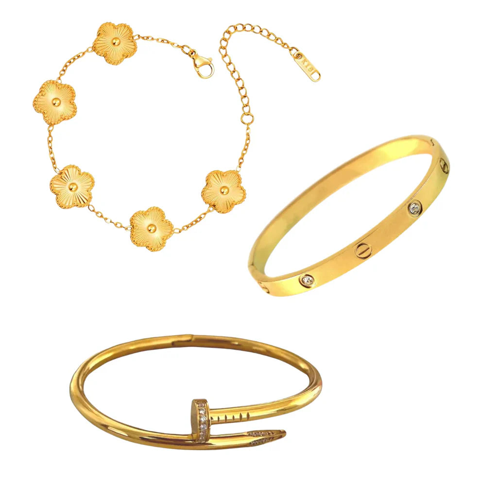 Cartier Nail And Love Bangle With Golden Clover Bracelet - Ronak e Mehfil