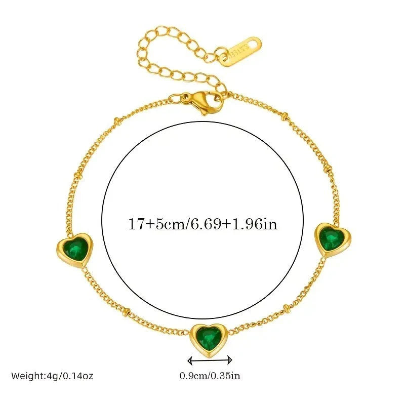 Heart Shaped Green Crystal Bracelet - Ronak e Mehfil