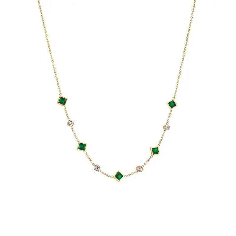 Green Square Glass Pendant Necklace - Ronak e Mehfil