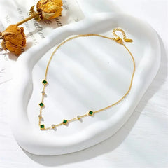 Green Square Glass Pendant Necklace - Ronak e Mehfil