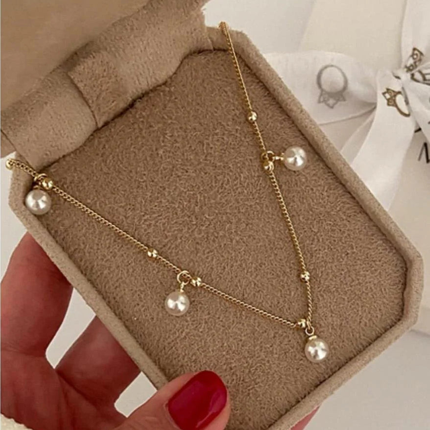 Elegant Pearl & Gold Beaded Anklet - Ronak e Mehfil