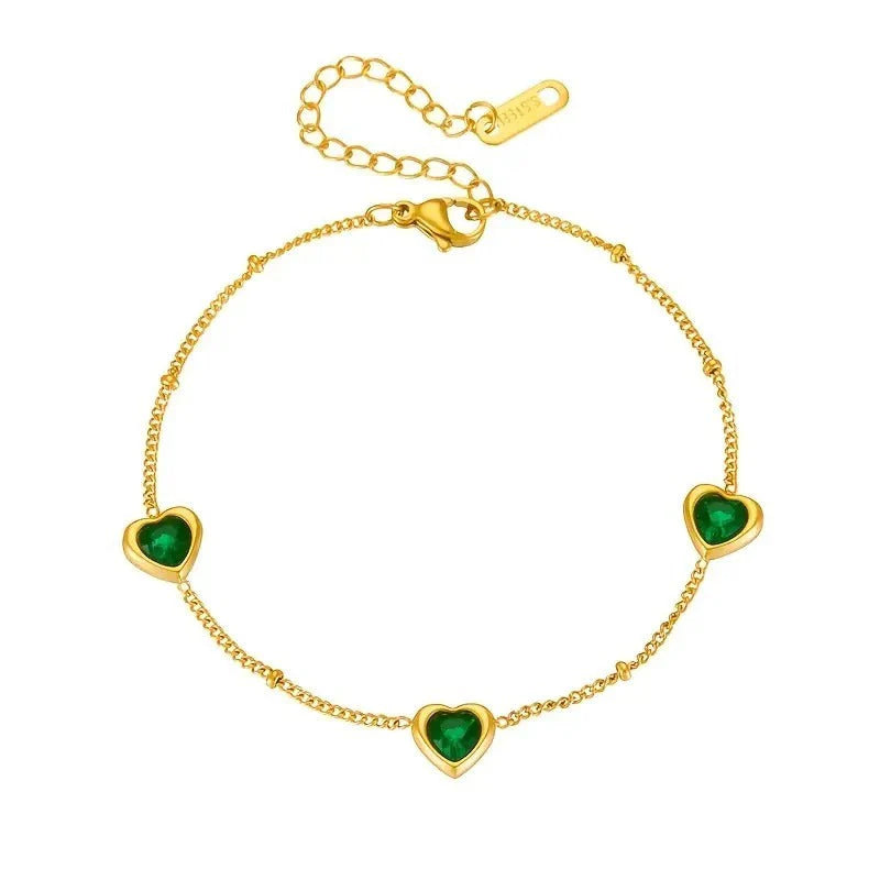 Heart Shaped Green Crystal Bracelet - Ronak e Mehfil