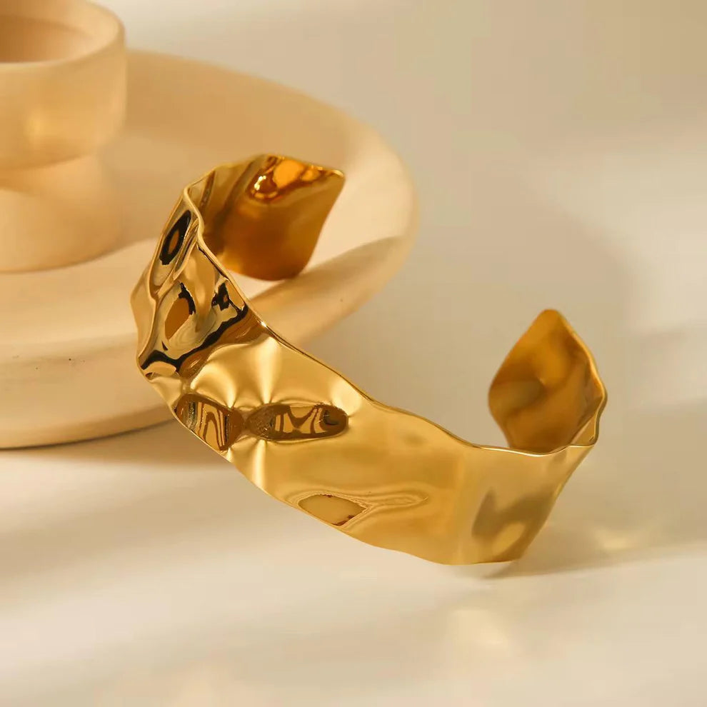 Gold Hammered Cuff Bracelet - Ronak e Mehfil