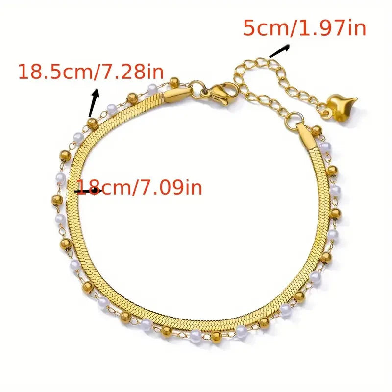 Double Layer Snake Chain Pearl Anklet - Ronak e Mehfil