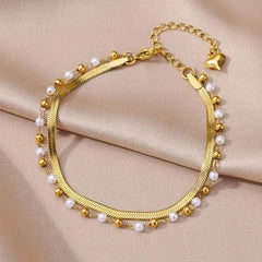 Double Layer Snake Chain Pearl Anklet - Ronak e Mehfil